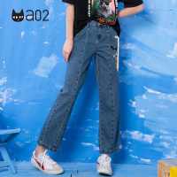 a02商场同款潮流刺绣系带阔腿牛仔裤chic女D1T5BW021PN