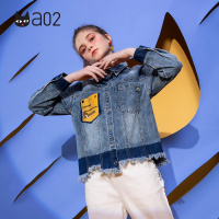a02新款时髦字母印花毛边牛仔翻领夹克女潮DTU5A0781JK