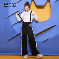 a02新款秋冬时尚口袋条纹拼接高腰阔腿背带裤女潮DTU5A1321PN