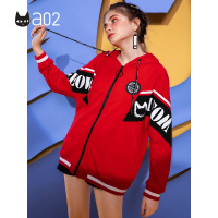 a02新款时尚条纹拼接街头印花宽松连帽外套女潮DTU5A0921KC