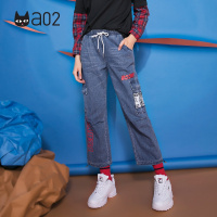 a02新款潮流阔腿抽绳工装裤女字母印花牛仔裤女DTU5B0381PN