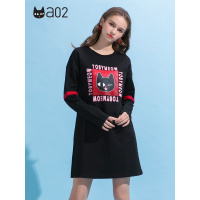 a02新款时尚卡通印花显瘦撞色条纹拼接连衣裙女潮DTU5B0691DR
