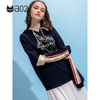 a02新款2019玩趣卡通印花ins超火拼接连帽卫衣女潮DTU5B0561KT