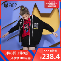 a02新款潮流卡通字母印花撞色织带拉链外套女DTU5AA101KC