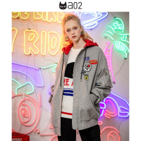 a02商场同款潮流印花徽章bf风拼色帽子毛呢外套女D1T6C0681CT