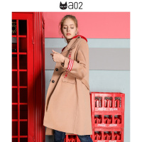 a02商场同款拼色可拆帽子腰带中长款毛呢大衣女D1T6D0B61CT