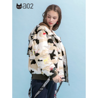 a02新款潮流卡通迷彩印花飘带连帽短款羽绒服女DTU5B0251JK