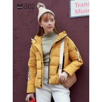 a02新款潮流字母刺绣印花拉链飘带短款羽绒服女DTU5B0061JK