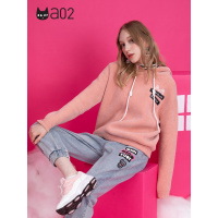 a02新款时尚字母刺绣宽松抽绳连帽针织毛衣女潮D1U6C0A71ST