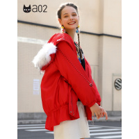 a02新款韩版抽绳冬季外套女潮毛领连帽棉衣棉服女DTU5B0321CT