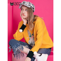 a02新款减龄少女萌趣印花撞色拼接宽松针织毛衣D1U6D0A91ST