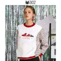 a02商场同款学院风毛绒印花格子拼接套头卫衣女D1U1A0351KT