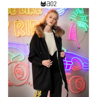 a02商场同款简约刺绣拉链毛领廓形中长毛呢外套女D1T6C0881CT