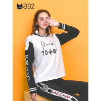 a02新款潮流撞色个性卡通字母印花宽松卫衣女DTU5B1221KT