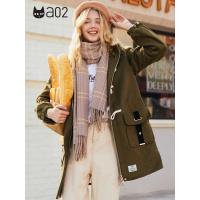 a02商场同款学院风牛角扣大口袋中长款毛呢大衣女D1T6D0171CT