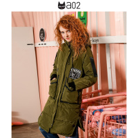a02商场同款潮流印花大口袋中长连帽chic羽绒服女D1T6D0051CT