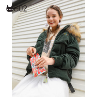 a02新款街头风彩色字母刺绣印花毛领短款羽绒服女DTU5B0071JK