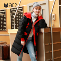 a02新款潮流撞色抽绳连帽保暖中长款羽绒服DTU6C0081CT