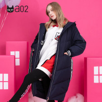 a02新款时尚飘带宽松廓形保暖连帽长款羽绒服女D1U6D0B01CT