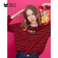 a02新款时尚字母印花打底衫秋冬条纹长袖T恤女DTU5BA401KT