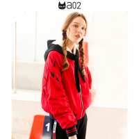 a02商场同款潮流字母印花松紧袖子拼色领结夹克女D1T6C0171JK