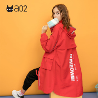 a02新款个性字母印花中长款外套连帽风衣女DTU5B0851CT