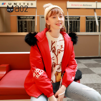 a02新款秋冬时尚字母印花宽松毛领连帽大衣外套女潮DTU5A0961JK