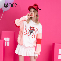 a02新款时尚小黑印花宽松撞色毛绒拼接卫衣女潮DTU6D0251KT