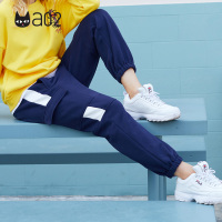 a02新款秋冬加厚加绒裤子印花工装裤束脚休闲裤女DTU6D0181PN