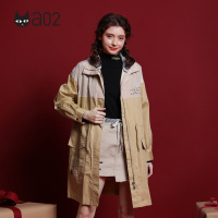 a02新款2020潮流撞色连帽抽绳收腰中长款风衣外套女DTV1A0021CT