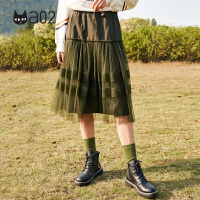 a02新款2020时尚少女百褶裙网纱拼接A字裙半身裙女DTV1A0031SK