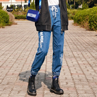 a02新款2020潮流少女字母泼墨印花宽松显瘦牛仔裤女DTV1A0201PN