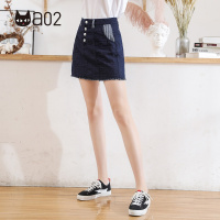 a02商场同款时尚高腰格子拼接毛边牛仔半身裙女D1U5BW361SK