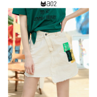 a02商场同款潮流贴布不规则下摆毛边A字牛仔短裙女D1U2C0131SK