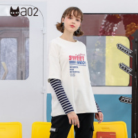 a02商场同款潮ins条纹拼接字母印花宽松圆领卫衣女D1U5BW241KT