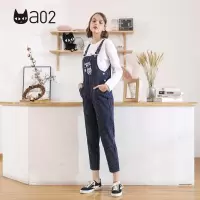 a02商场同款时尚卡通刺绣印花高腰条纹牛仔背带裤女D1U5BW271PN