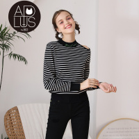 a02商场同款时尚A.Plus刺绣印花露肩条纹针织衫女D9U5B0121ST