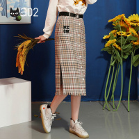 a02商场同款潮流字母刺绣开叉格子半身裙女D1U6C0601SK
