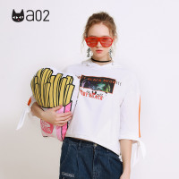 a02商场同款时尚撞色连帽五分袖绑带连帽T恤女D1U5A0201KT