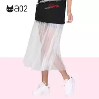 a02商场同款潮流网纱透视超火假两件牛仔裙裤女夏D1T2D0101PN