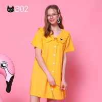 a02新款2020少女减龄木耳边娃娃领宽松连衣裙女潮DTV2C0021DR