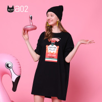 a02新款2020时尚字母印花T恤裙子宽松显瘦圆领连衣裙女DTV2C0061DR