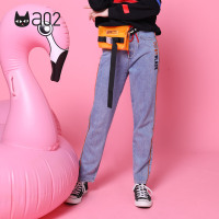 a02新款2020时尚撞色字母刺绣宽松直筒牛仔裤女潮DTV1B1011PN