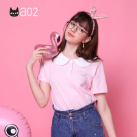 a02新款2020甜美少女风娃娃领上衣字母印花短袖T恤女DTV2C0071KT