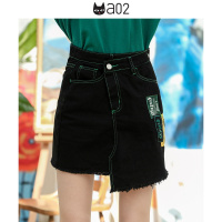 a02商场同款潮流贴布不规则下摆毛边A字牛仔短裙女D1U2C0141SK