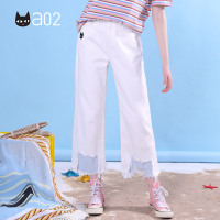 a02新款2020潮流水洗破洞宽松直筒毛边阔腿牛仔裤DTV2C0221PN
