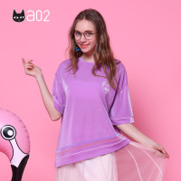 a02新款2020时尚港味风撞色宽松不规则下摆短袖T恤女DVV2C0081KT