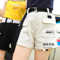 a02新款2020潮流字母印花大口袋腰带牛仔短裤女DTV2D0501PN