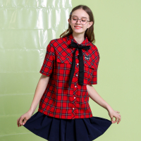 a02新款2020潮流宽松显瘦夏季薄款绑带格子衬衫女DVV2D0091BL