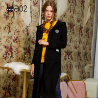 a02商场同款简约条纹侧边开叉修身长款毛呢大衣D1T6C0851CT